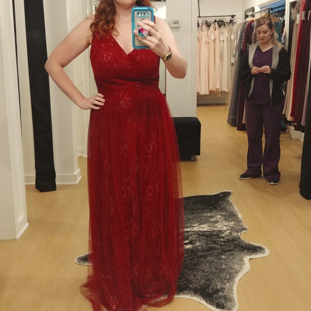 Belsoie Bridesmaid Long Formal Dress  Maroon Wine Womens Sz 16